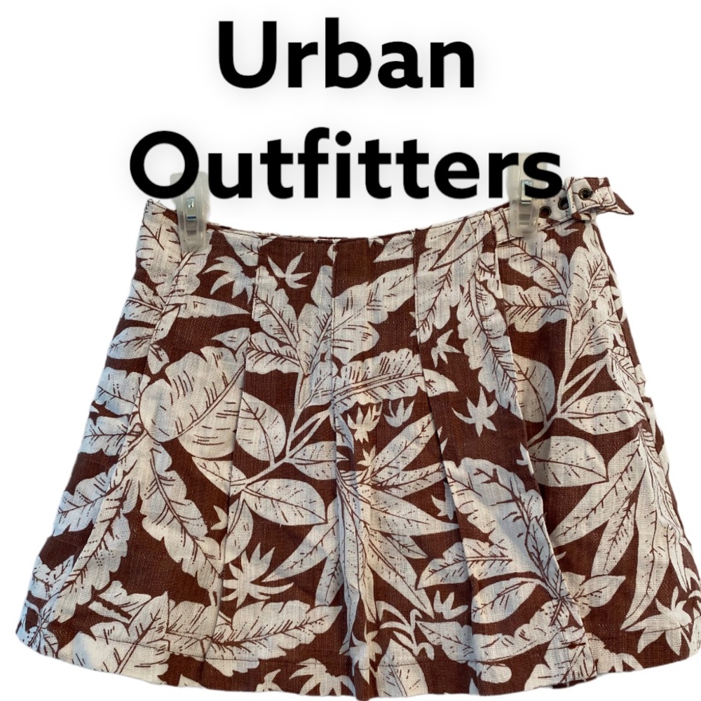 U. O. Tropical Floral Cotton Wrap Skirt Brown & White M